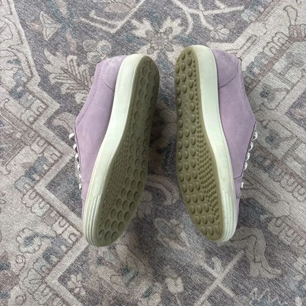 Ecco Soft 7 Women Pink Nubuck Size 7.5 Purple Lavender Lace Up Sneakers School